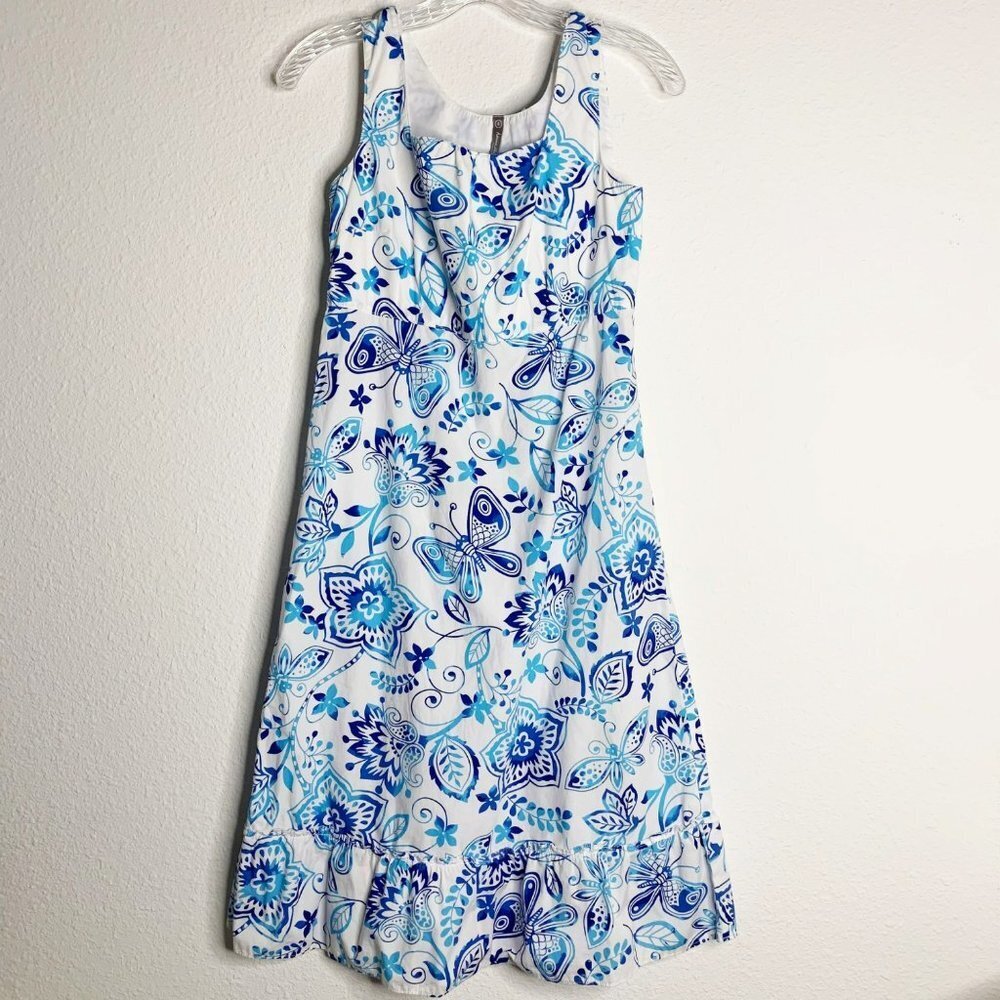 Hanna Andersson Blue Sleeveless Butterflies & Flowers Summer Dress